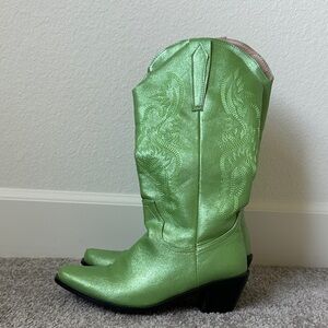 Amazon Green Heeled Boots
